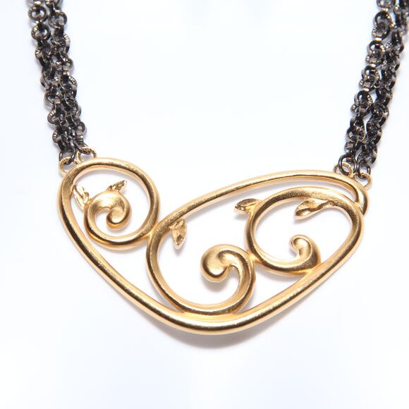 Vintage 80s Yves Saint Laurent Vermeil Gold & Gunmetal Necklace Limited Edition - Picture 2 of 6